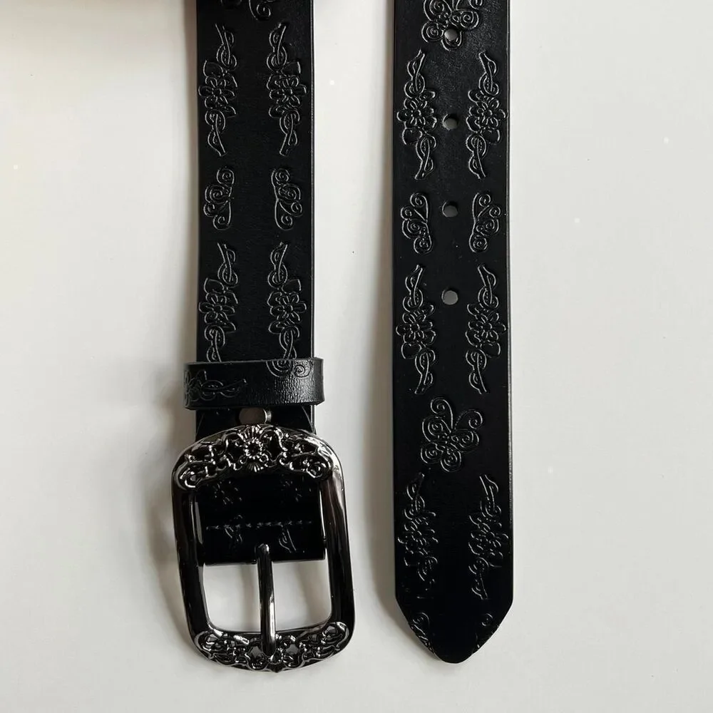 vintage style american western floral design black belt